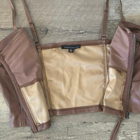 Haute Monde Brown Zip-up Corset Top - Picture 3 of 3